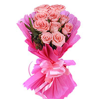 Deliver Online Pink Roses Bouquet 12 Flowers to Hyderabad