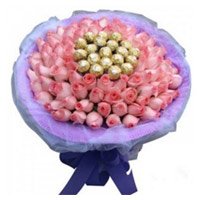 Send Friendship Day Gift to Hyderabad and 50 Pink Roses 16 Pcs Ferrero Rocher Bouquet