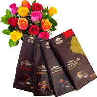 Online Delivery of 4 Cadbury Bournville Chocolates with 12 Mix Roses Bunch. Place order to send Rakhi Flowers to Hyderabad