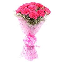 Pink Carnation 12 Flowers Bouquet to Hyderabad Online. Diwali Flowers to Hyderabad
