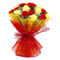 Send Friendship Day Flowers contains Red Yellow Carnation Bouquet 20 Flowers in Hyderabad