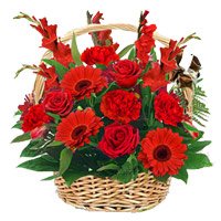 Online Order of Red Rose and Carnation with Glad Basket of 15 Flowers in Hyderabad
