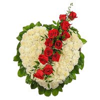 Online Diwali Flowers Delivery of 50 White Carnation Heart 12 Red Rose Flowers to Hyderabad