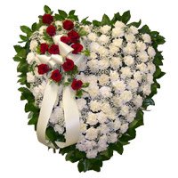Send 100 White Carnation Diwali Flowers Heart with 12 Red Rose Flowers in Hyderabad