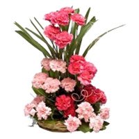 Buy Online Pink Carnation Basket of 24 Rakhi Flowers in Hyderabad