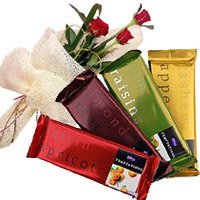 Place Online Order for Friendship Day like 4 Cadbury Temptation Chocolates With 3 Red Roses Flowers to Hyderabad
