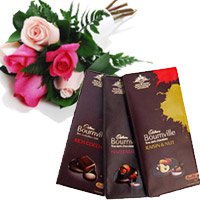 Christmas Chocolates to Hyderabad with 3 Bournville Chocolates With 6 Red Pink Roses