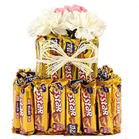 Order Friendship Day Gifts of 16 Pcs Ferrero Rocher Chocolates in Hyderabad with 16 White Roses Bouquet