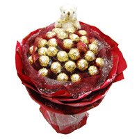 Send New Year Gifts to Hyderabad take in 24 Pcs Ferrero Rocher 6 Inch Teddy Bouquet