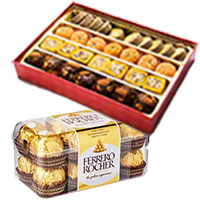 Send 1 Kg Assorted Mithai with 16 pcs Ferrero Rocher Hyderabad. Online Diwali Gifts to Hyderabad