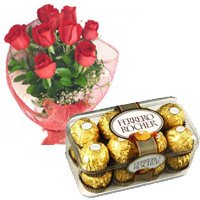 Get 12 Red Roses and 16 pieces Ferrero Rocher Chocolates in Hyderabad
