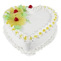 Send Friendship Day Cake to Hyderabad with 1 Kg best Eggless Heart Shape Pineapple Cake in Hyderabad