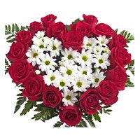 Diwali Flowers Delivery in Hyderabad. White Gerbera Red Roses Heart 50 Flowers to Hyderabad