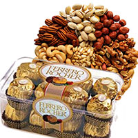 Online Diwali Gifts Delivery in Hyderabad of 500 gm Mixed Dry Fruits Gifts with 16 pcs Ferrero Rocher Chocolates to Hyderabad
