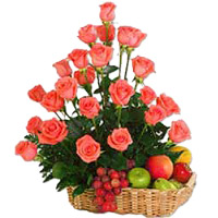 Diwali Gifts online in Hyderabad. 36 Pink Roses and 2 Kg Fruit Basket