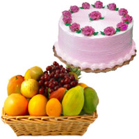 Select Best Diwali Gifts to Hyderabad consisting 1 Kg Fresh Fruits Basket with 500 gm Strawberry Cake