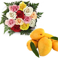 Order on Friendship Day for 12 Mix Roses Bouquet Hyderabad with 12 pcs Fresh Mango