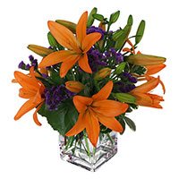 Early Morning Flower Delivery Hyderabad. Orange Lily Vase 4 Flower Stems on Rakhi