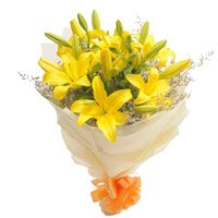 Diwali Flowers Delivery in Hyderabad including Yellow Lily Bouquet 7 Flower Stems