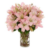 Deliver New Year Flowers in Hyderabad including 5 Pink Lily in Flower Vase