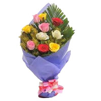 Friendship Day Flowers Deliver Mixed Roses Bouquet in Crepe 10 Flowers in Hyderabad
