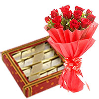 Send Bunch of 12 Red Roses to Hyderabad with 0.5 Kg Kaju Barfi. Diwali Gifts to Hyderabad
