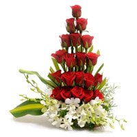Online Delivery of Friendship Day Flowers in Hyderabad. 4 Orchids 20 Arrangement of Roses in Hyderabad