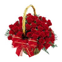 Red Roses Basket 24 Flowers. New Year Flowers to Hyderabad Same Day