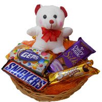 Get Friendship Day Gift in Hyderabad to Deliver 6 Inches Teddy with Chocolate Basket