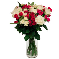 Online Diwali Flowers to Hyderabad comprising White Pink Roses Vase 24 Flowers in Hyderabad