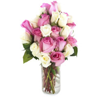 Christmas Flowers Online of White Pink Roses Vase 25 Flowers to Hyderabad India