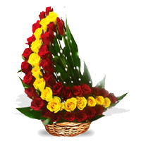 New Year Flowers to Hyderabad Same Day Delivery delivers Red Yellow Roses Arrangement 45 Flowers