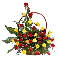 Send Online New Year Flowers to Secunderabad incorporated Red Yellow Roses Basket 36 Flowers to Hyderabad