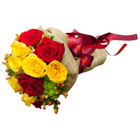 Red Yellow Roses Bouquet 12 Flowers to Hyderabad Midnight Delivery
