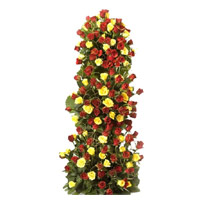 Diwali Flowers to Hyderabad to Send Yellow Red Roses Tall Arrangement 100 Flowers