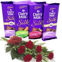 Christmas Gifts to Hyderabad Same Day consist of 4 Cadbury Dairy Milk Silk Chocolates With 6 Red Roses