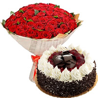 Deliver 100 Red Roses 1 Kg Black Forest Christmas Cakes in Hyderabad Online From Taj