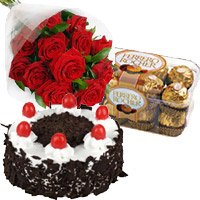 This Diwali, Deliver 12 Red Roses with 1 Kg Cake and 16 pcs Ferrero Rocher Chocolates to Hyderabad