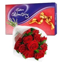 Friendship Day Gifts and Chocolate to Hyderabad including Cadbury Celebration Pack with 12 Red Roses Bunch
