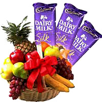 Place Order For 2 Kg Fresh Fruits Basket with 3 Dairy Milk Silk Chocolate Hyderabd on Friendship Day