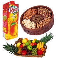 New Year Gifts to Vizag having 1 Kg Real Juice with 2 Kg Fresh Fruits Basket and 1 Kg Mix Dry Fruits to Hyderabad